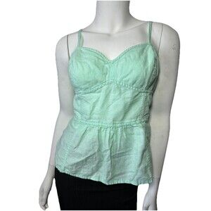 Aerie Light Aqua Blue Eyelet Corset Fitted Rouched  Linen Tank Top – Women's L